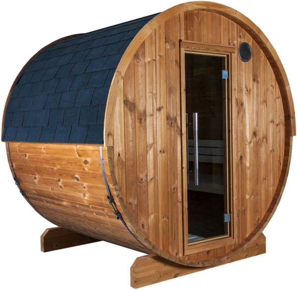 Sentiotec Kaski 180 View Fasssauna Außensauna Gartensauna aus Thermo-Kiefer Ø 220 x 180 cm Bild 2