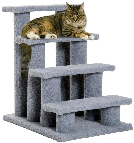 PawHut Kratzbaum Tiertreppe Katzentreppe Hundetreppe 4 Stufen, Grau, 61x41x60cm