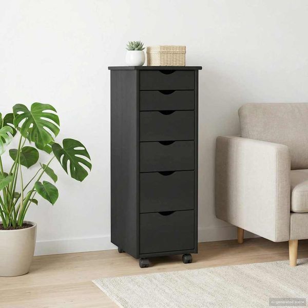 vidaXL Rollschrank Mit Rad Schwarz 34 x 39 x 93,5 cm Massivholz Kiefer 42028367