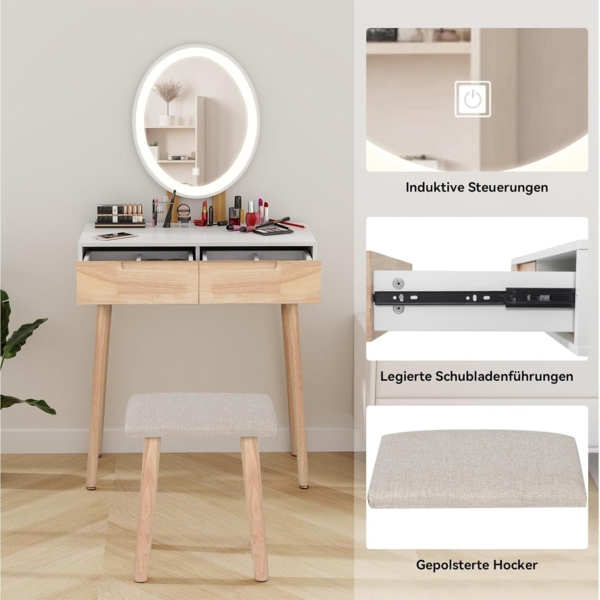 YU YUSING Schminktisch LED Spiegel Stuhl 3 Farben Holzfarbe Bild 4