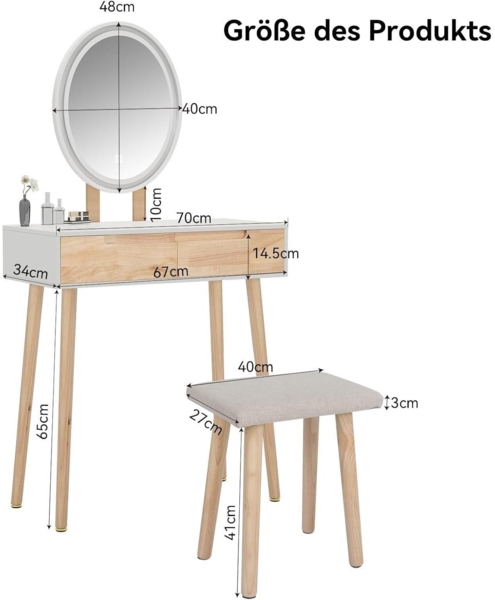 YU YUSING Schminktisch LED Spiegel Stuhl 3 Farben Holzfarbe Bild 5