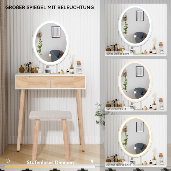 YU YUSING Schminktisch LED Spiegel Stuhl 3 Farben Holzfarbe Bild 2