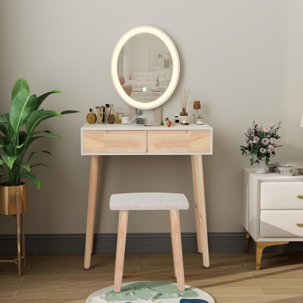 YU YUSING Schminktisch LED Spiegel Stuhl 3 Farben Holzfarbe Bild 7