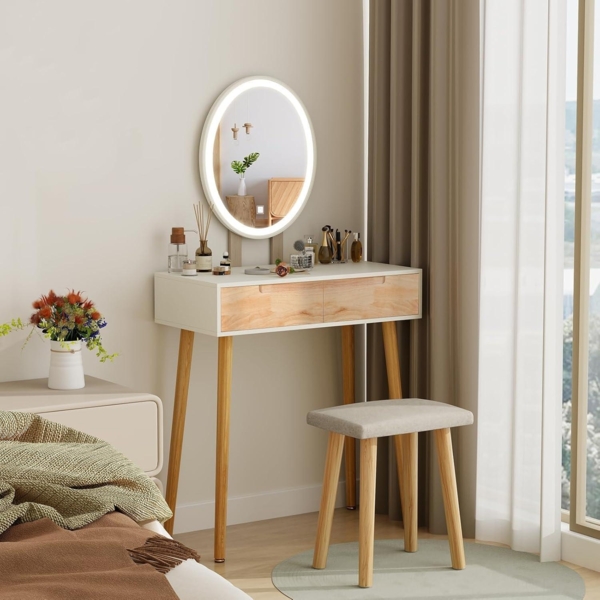 YU YUSING Schminktisch LED Spiegel Stuhl 3 Farben Holzfarbe Bild 1