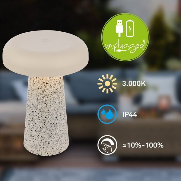 Briloner Leuchten LED Außen-Tischleuchte CLOUD, Dimmfunktion, LED wechselbar, Warmweiß, 12x17 cm, Akku tauschbar, Indoor/Outdoor, Wohnzimmer, Flur, Balkon