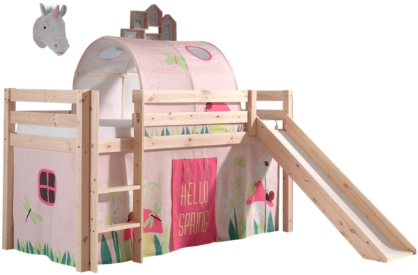 Kinderbett mit Rutsche Karolina Massivholz Natur Textilset Spring 2