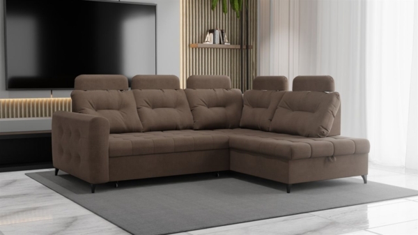 Ecksofa Schlafsofa Sofa WENDIE Stoff Hold Me Braun Ottomane Rechts