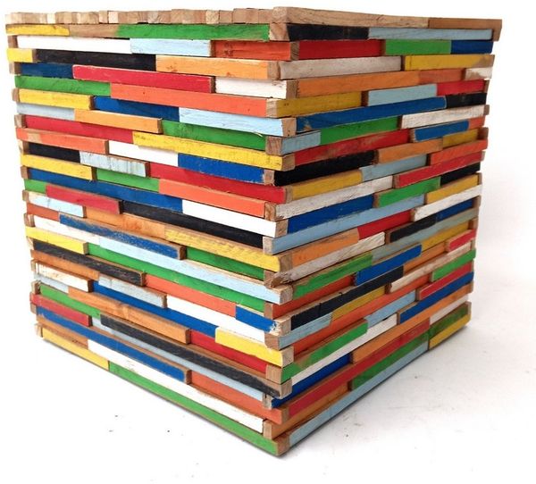 Brillibrum Hocker Bunter Beistelltisch 45 cm aus Echtholz Upcycling Bunt Hocker