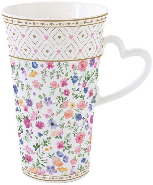 EasyLife Tasse Mon Amour, Porzellan, Spülmaschinengeeignet, Mehrfarbig, Herzen & Blumen, H: 16.5cm