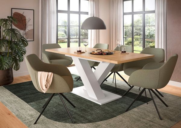 Home affaire Esstisch Motus, ausziehbar 150 -190 cm, inklusive 40 cm Einlegeplatte (Set, 1-St), X-Gestell mit Bodenplatte, Tisch, Küchentisch, Esszimmer, Küche