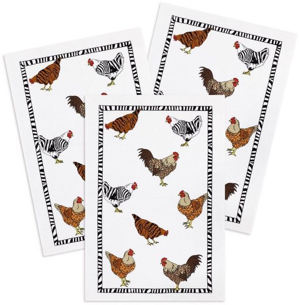 Kracht Geschirrtuch Zebrahühner, (Set, 3-tlg, Set), 3er Pack Frottee Küchenhandtücher (3 Stück), ca. 45 x 70 cm Baumwolle