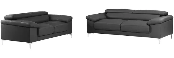 Vente-unique - SOLANGE Couchgarnitur Leder Grau - B 103 cm x H 73 cm x L 176 cm210 cm