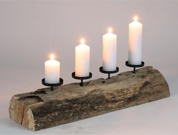 XXL Kerzenhalter Holz 70cm Weihnachtsdeko Kerzenständer Adventskranz länglich Deko