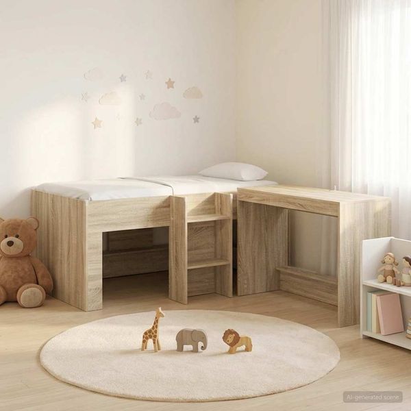 vidaXL Hochbett mit Schreibtisch für Kinder 2 Stk. Sonoma-Eiche 3423464