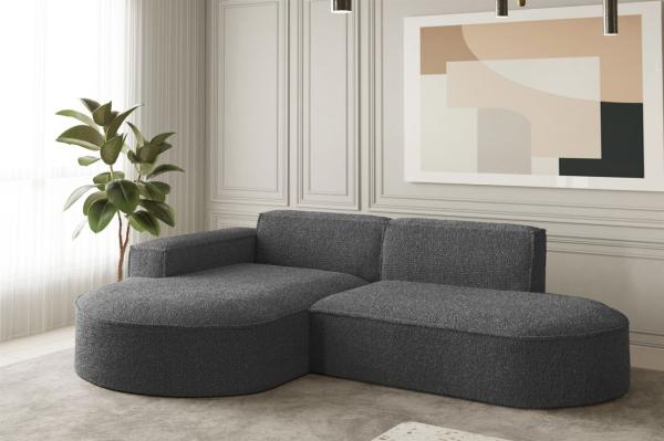 Ecksofa Designersofa PALMA XS in Stoff Ascot Graphitgrau Ottomane Links