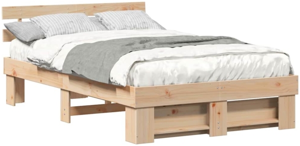 vidaXL Bettrahmen mit Kopfteil Braun 140 x 190 cm Massives Kiefernholz 872488 Bild 2