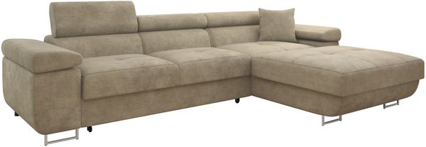 Ecksofa Torezio Mini mit Bettkasten, Schlaffunktion und Einstellbare Kopfstützen (Farbe: Lumo 30, Seite: Rechts)
