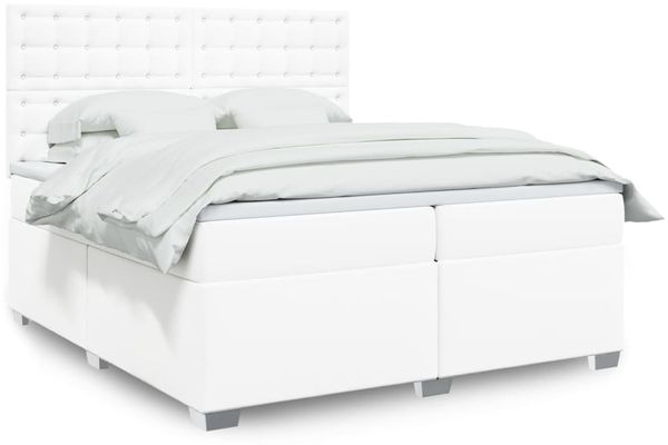 vidaXL Boxspringbett mit Matratze Weiß 200x200 cm Kunstleder 3290737