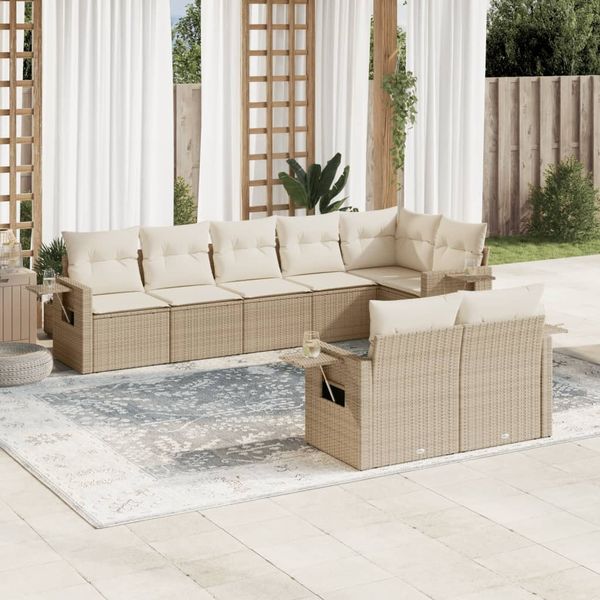 vidaXL 8-tlg. Garten-Sofagarnitur mit Kissen Beige Poly Rattan 3252755