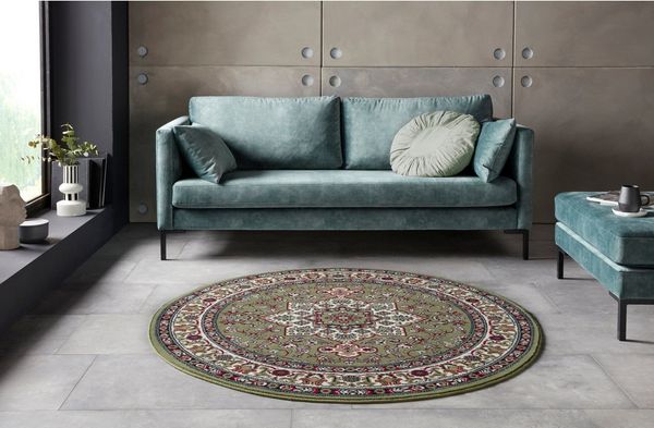 Orientalischer Kurzflor Teppich Parun Täbriz - grün - 160 cm Durchmesser