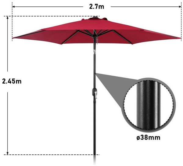 Clanmacy Sonnenschirm Sonnenschirm Ø270 cm knickbar Balkonschirm Gartenschirm UV50+ Rot, LxB: 270x270 cm, Stabiler knickbar/für Garten, Balkon, Terasse/Sonnenschutz