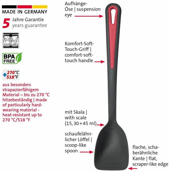 WESTMARK Kochlöffel Hochhitzebeständig bis 270 °C, Schaufelförmig, Innenliegende Skala