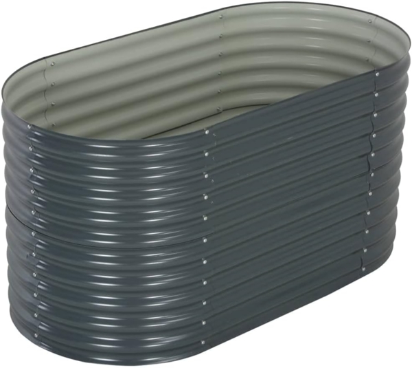 DELUKE® rundes Hochbeet für Garten BLUMO Verzinkter Stahl Hochbeet Metall Gartenbeet rund Kräuterbeet Blumenbeet Frühbeet für Garten Gemüsebeet, 160x80x81cm, Grau Bild 3