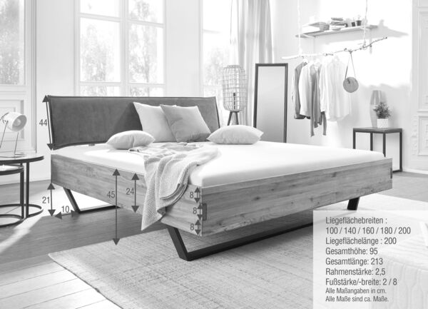 Bett >BE-0573< in braun aus Wildeiche massiv geölt - 165 x 95 x 213 cm (BxHxT) Bild 5