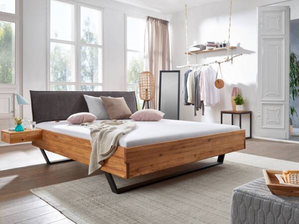 Bett >BE-0573< in braun aus Wildeiche massiv geölt - 165 x 95 x 213 cm (BxHxT) Bild 3