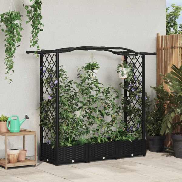 vidaXL Hochbeet mit Rankgitter und Dach Schwarz 169 x 40 x 123 cm PP 42032528