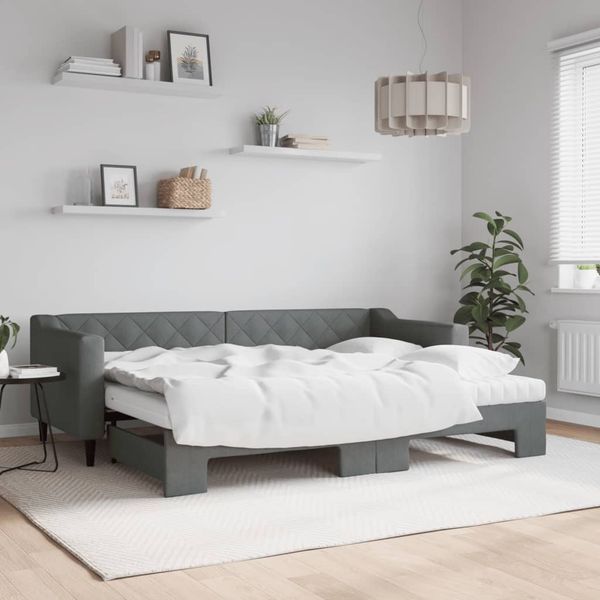 vidaXL Tagesbett Ausziehbar mit Matratzen Dunkelgrau 80x200 cm Stoff 3197440