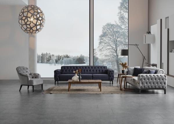 Sitzgruppe/Sofa Set - Wohnzimmergarnitur "Erica" 3+2+1-Schwarz/Grau