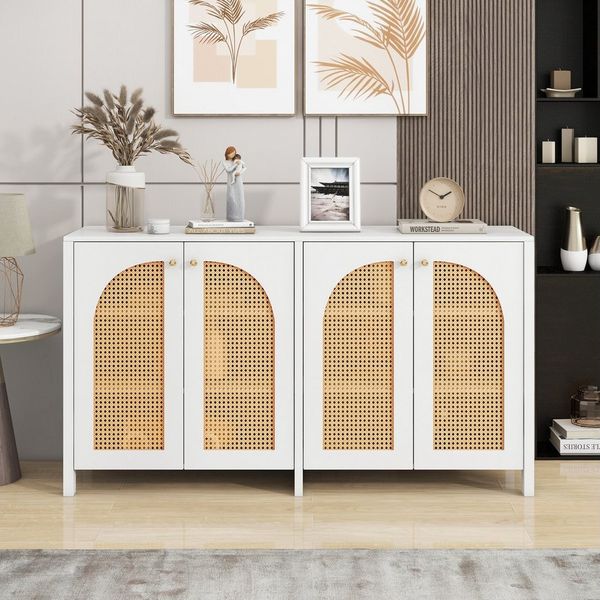 Celya Sideboard Modernes Sideboard im minimalistischen Stil 4-Rattantür (für Esszimmer, Wohnzimmer, Küche), Metallgriff einfaches Buffetschrank