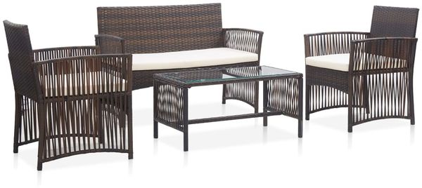 vidaXL 4-tlg. Garten-Lounge-Set mit Auflage Poly Rattan Braun 46435