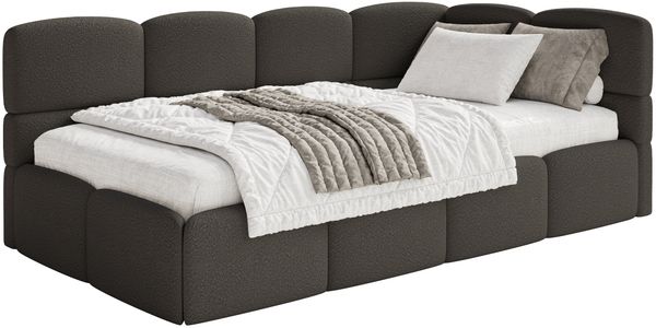 Selsey 'Cloudy' Einzelbett 120x200, Kopfteil rechts, Matratze & Bettkasten, Bouclé Braun