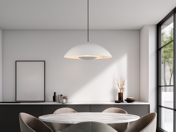 Große Pendelleuchte VARYA Metallschirm Hellgrau mit Blendschutz, Ø 50cm