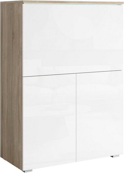 Home affaire PC-Schrank Vera, Sekretär, Home-Office-Schreibtisch mit LED-Beleuchtung (1 St), Multifunktional mit Stauraum, klappbare Tischfläche, LED, B 90 cm