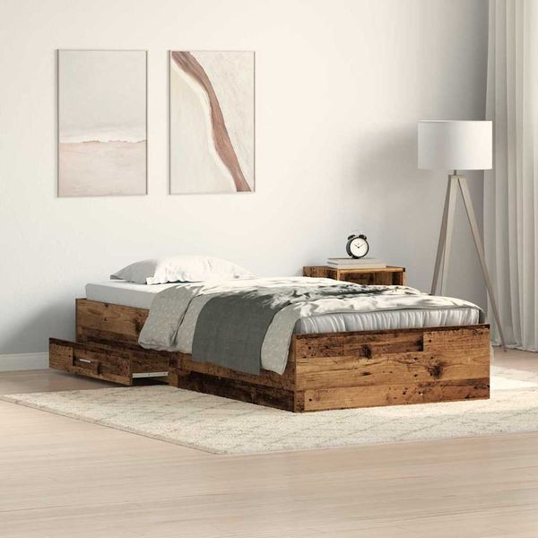 vidaXL Bettrahmen mit Schubladen Altholz 100 x 200 cm Holzwerkstoff 3333981