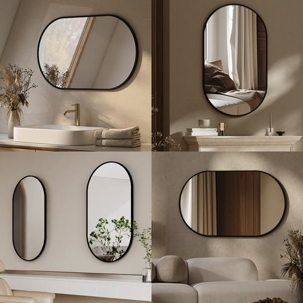 EMKE Badspiegel Elliptisch Wandspiegel 60x80cm Schwarz Aluminum Frame Spiegel Badezimmerspiegel Bild 5