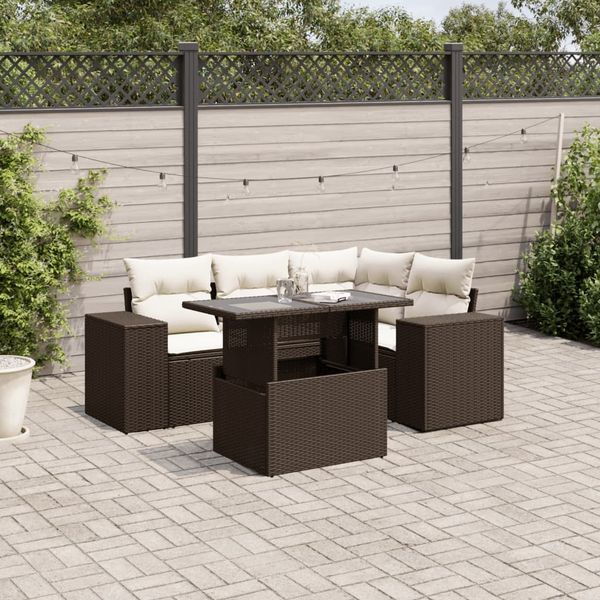 vidaXL 5-tlg. Garten-Sofagarnitur mit Kissen Braun Poly Rattan 3269143