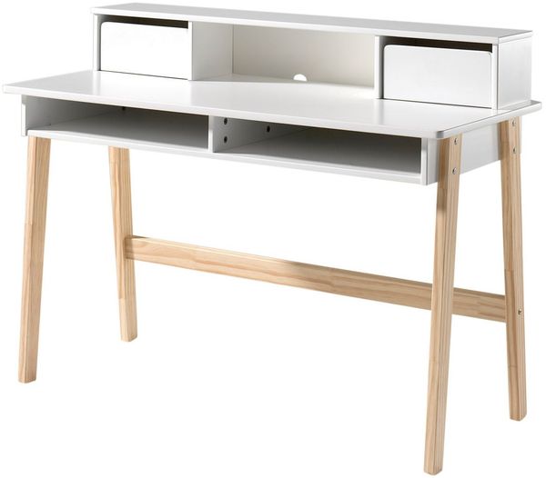 Schreibtisch Karilynn 120x60x87 MDF+Massivholz Weiß