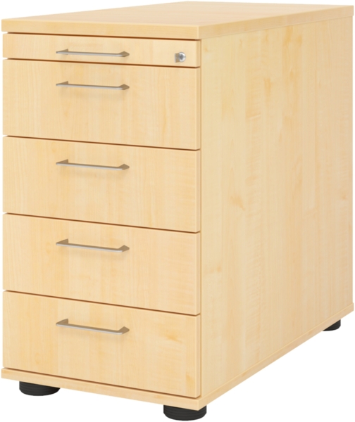 bümö Schreibtisch Schrank abschließbar, Schubladenschrank Holz in Ahorn, Container mit Schubladen - Schubladen Schrank Büro, Schreibtisch Container od. Schreibtisch Kommode mit Bügelgriffe, SC50-3-3-BS