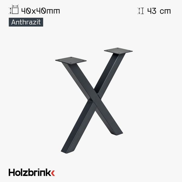 HOLZBRINK Tischbein Tischbeine Metall Grau X-form, Tischkufen/Tischgestell für Couchtisch 1 Stück Möbelfüße 30x43 cm