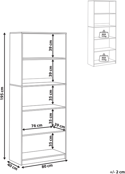 Bücherregal mit 5 Ebenen ZEHNA 197 cm Weiß Bild 2