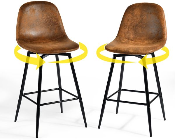 39F FURNITURE DREAM Vintage Barhocker 2er-Set drehbar – Retro Barstuhl im Industrial Design mit Lehne, Kunstleder & Metallgestell, 360° Küchenhocker für Theke, Bar & Esszimmer