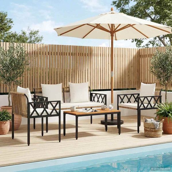 vidaXL Gartenmöbel-Set 4 pcs Braun und Creme Weiß Poly-Rattan 42025344