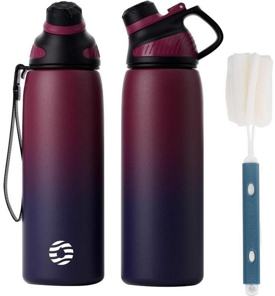 LuxusKollektion Trinkflasche Trinkflasche Edelstahl 1L Thermo Auslaufsicher Rot&lila 800 ml