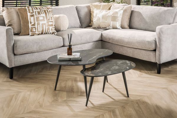 KAWOLA Couchtisch PONTE Set 2-tlg. Keramik schwarz nierenförmig 40 x 55 x 91 cm
