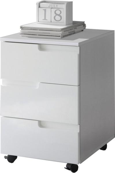 Stella Trading SPICE Rollcontainer Schreibtisch in Hochglanz Weiß - Mobiler Büroschrank mit Schubladen - Modernes Büromöbel Komplettset - 40 x 60 x 45 cm (B/H/T)