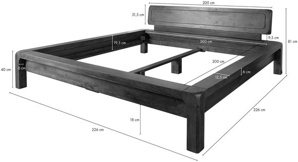 Bett Sheesham 200x200x80 braun geölt BUENO #002 Bild 7